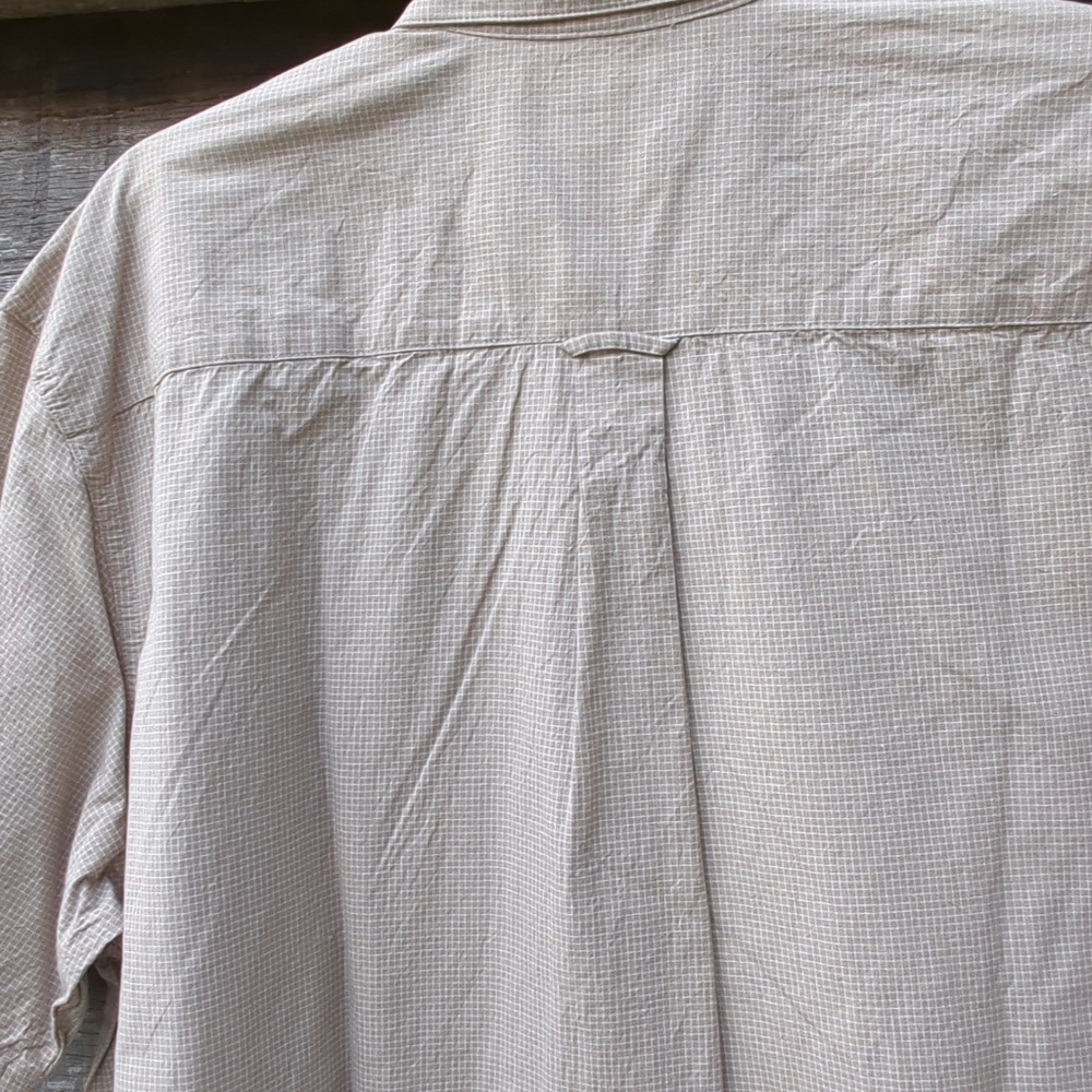 Columbia Mens Large Short Sleeve Button Up Cotton Shirt Plaid Tan and White - Picture 9 of 11